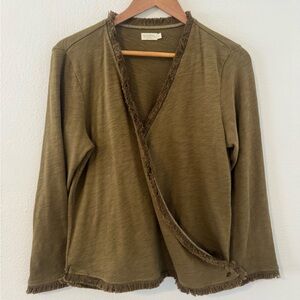 Spartina 449 Clara Convertible Top Cardigan Cotton Slub 3/4 Sleeve Fringe Size L